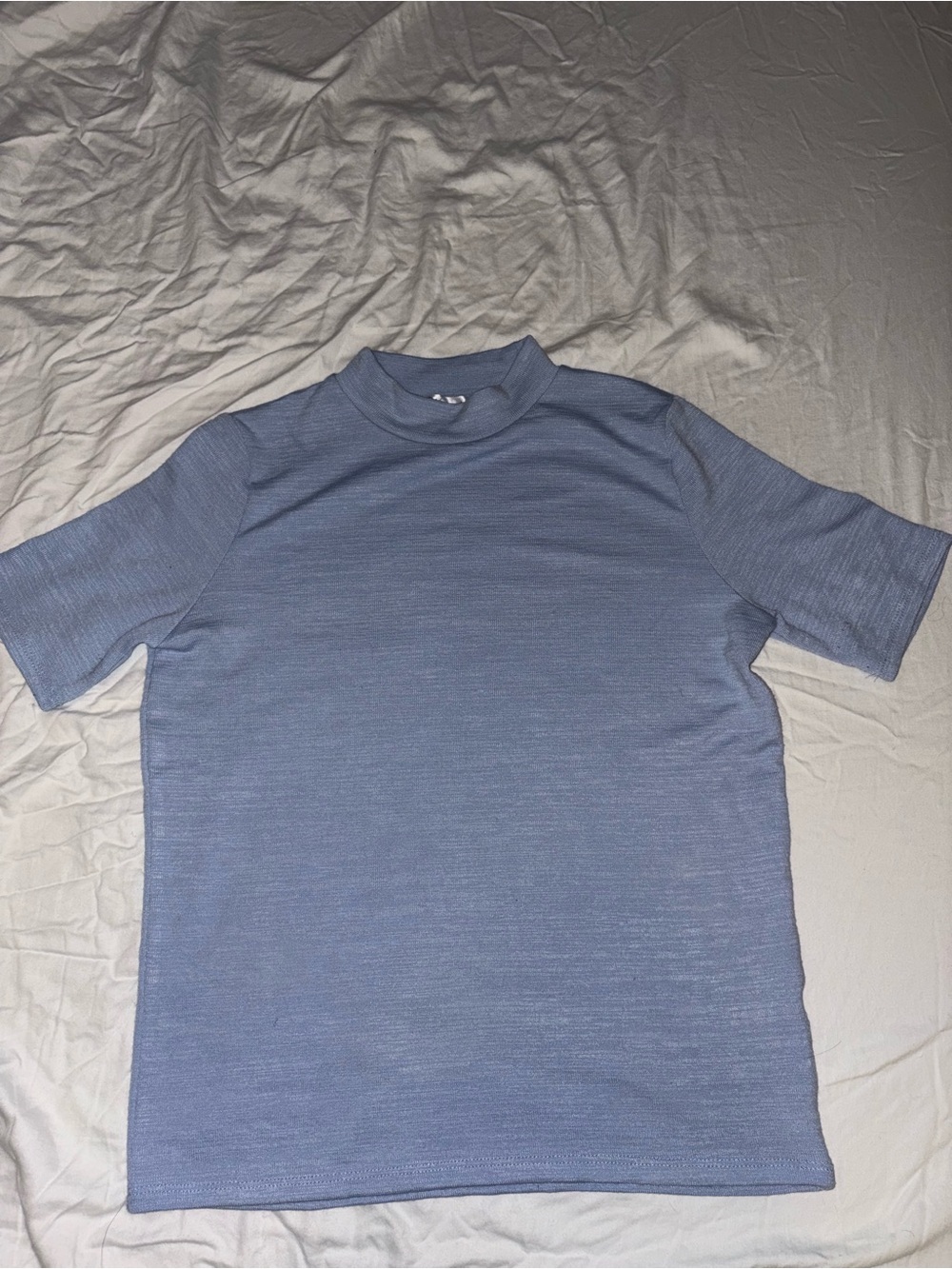 Revamped Short Sleeve Mock Neck Tee in Light Blue